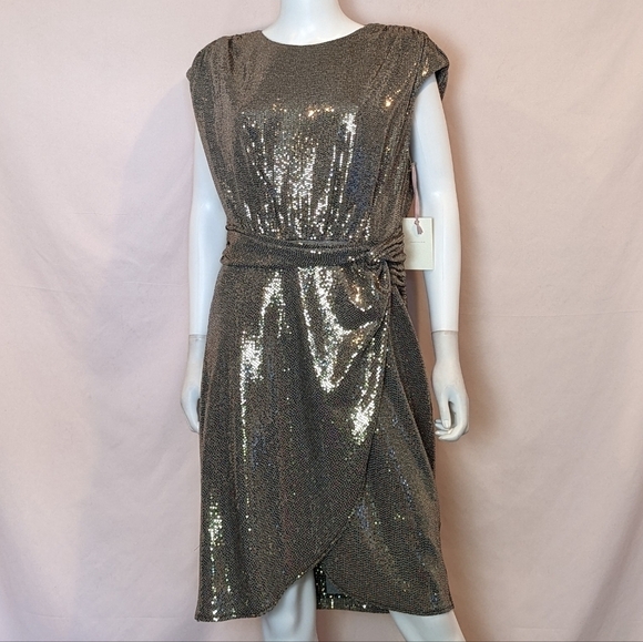 Alex Marie Astrid Sequin Sparkle City Gold Short Sleeve Party Dress size 16 - Picture 1 of 9